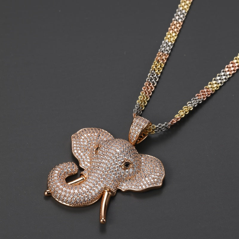 RoundLiving Diamond-Studded Gold Elephant Pendant Necklace.