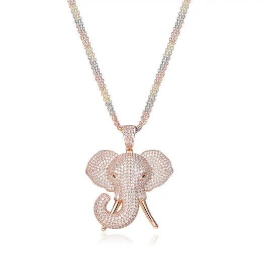 RoundLiving Diamond-Studded Gold Elephant Pendant Necklace.